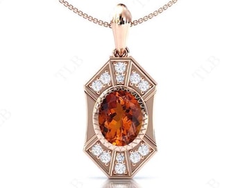 Ovaal geslepen maderia citrien ketting voor vrouwen 925 zilver madeira citrien unieke bruiloft hanger art deco handgemaakte hanger jubileumcadeau