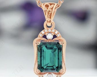 Collar de turmalina Paraiba de talla esmeralda para mujer, colgante llamativo estilo art déco, colgante de boda exclusivo, colgante de piedra preciosa verde en plata 925