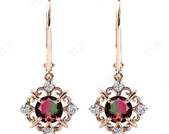 Watermelon Tourmaline Earrings For Women Multi Color Tourmaline Earrings Unique Wedding Earrings Vintage Handmade Earrings Art Deco Earrings