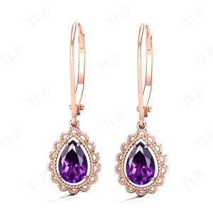 Pear Cut Amethyst Earrings For Women 14k Gold Amethyst Wedding Earrings Purple Gemstone Earrings Art Deco Handmade Earrings Vintage Earrings