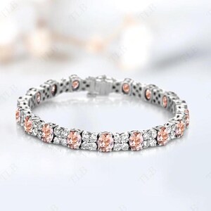 Natural Morganite Bracelet 925 Silver Tennis Bracelet Unique Handmade Bracelet Oval Cut Morganite Wedding Bracelet Women Anniversary Gift