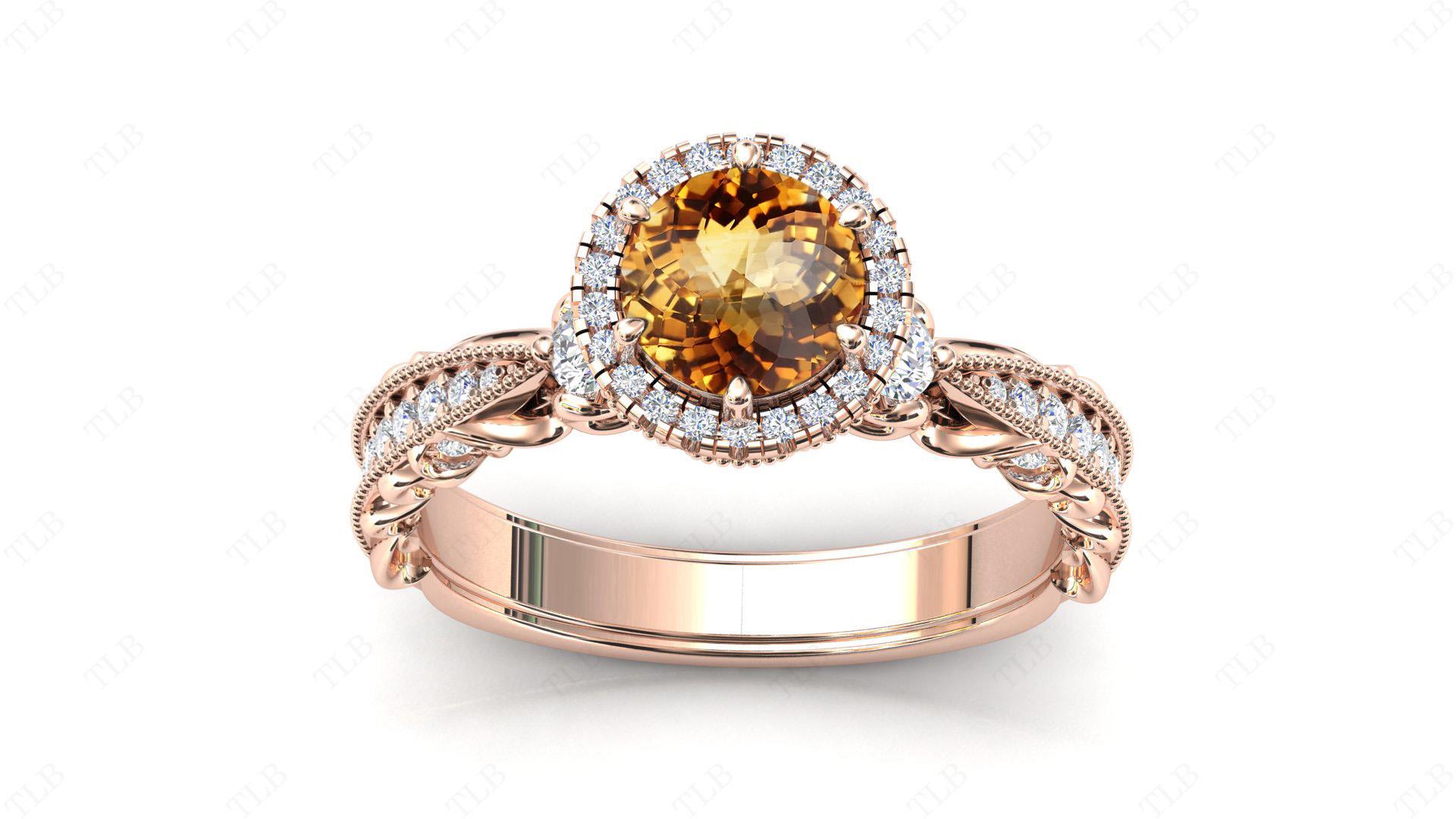 Bague Fiançailles Citrine Or Jaune 14k - Style Rétro Art Déco - Taille 6.25 - Bijou Ancien Occasion