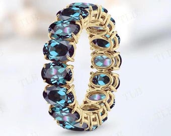Anillo de eternidad de alejandrita vintage para mujer, anillo de bodas de eternidad completa de alejandrita en oro de 14 k, anillo de compromiso único, regalo de aniversario para ella