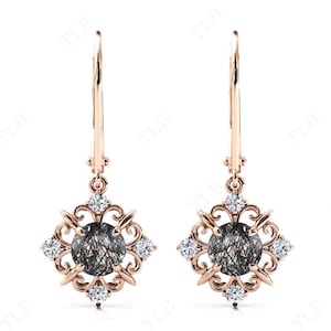 Black Rutilated Quartz Earrings Antique Style Earrings Vintage Wedding Earrings 925 Silver Rutile Art Deco Handmade Earrings Gift For Women