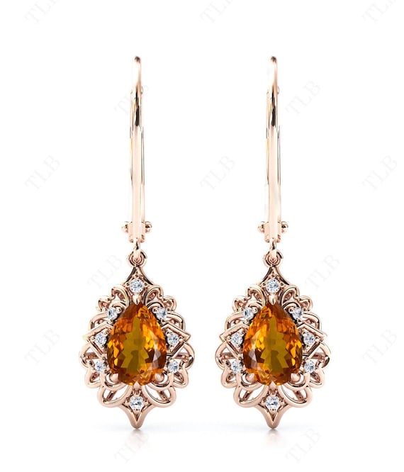 Pear Cut Maderia Citrine Earrings Art Deco Hoop Earrings For Women Vintage Wedding Earrings 925 Silver Maderia Citrine Antique Style Earring