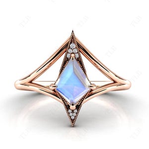 Kite Shaped Moonstone Engagement Ring Art Deco Wedding Ring 14k Gold Moonstone Antique Bridal Promise Ring Unique Anniversary Ring Gift