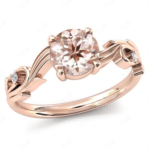 Natural Morganite Wedding Ring 14k Gold Morganite Art Deco Engagement Ring Unique Anniversary Ring Vintage Bridal Ring Gift For Women