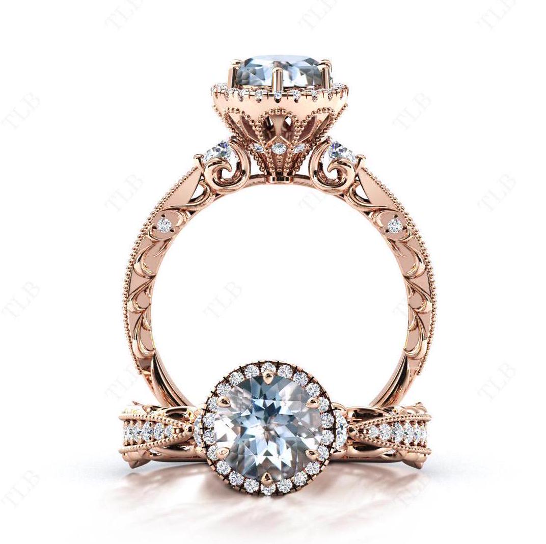 14k Gold Aquamarine Wedding Ring For Women Vintage Aquamarine Engagement Ring Art Deco Aquamarine Bridal Promise Ring Anniversary Gift