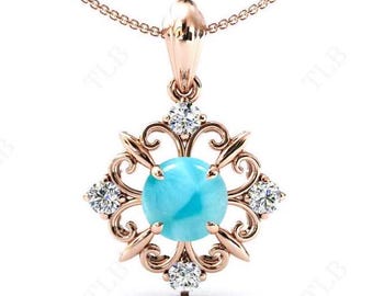 Unique Larimar Filigree Pendant For Women 925 Silver Larimar Art Deco Statement Pendant Antique Style Necklace Vintage Wedding Pendant