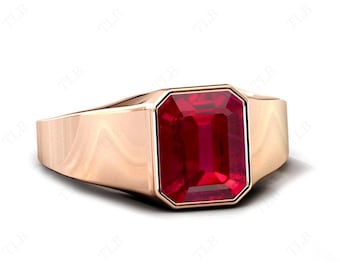 5ct Emerald Cut Ruby Engagement Ring Ruby Gemstone Signet Wedding Ring Unisex Signet Ring Emerald Cut Men Ring Red Ruby Ring Gift For Him
