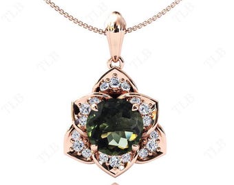 Vintage Moldavite Floral Necklace 925 Silver Moldavite Wedding Pendant Green Gemstone Pendant Unique Statement Pendant Anniversary Gift
