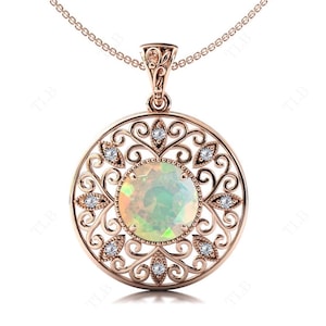 Natural Opal Pendant For Women Art Deco Wedding Necklace Antique Filigree Design Pendant Unique Anniversary Gift Women Statement Pendant