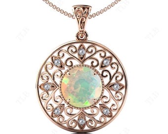 Natural Opal Pendant For Women Art Deco Wedding Necklace Antique Filigree Design Pendant Unique Anniversary Gift Women Statement Pendant