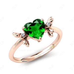 Chrome Diopside Wedding Ring For Women Heart Shaped Green Gemstone Ring Art Deco Chrome Diopside Engagement Ring 14k Gold Ring Gift For Her