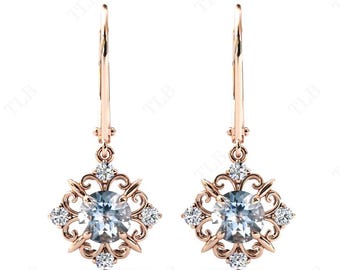 Art Deco Aquamarine Earrings For Women 925 Silver Aquamarine Filigree Earrings Antique Style Earrings Vintage Wedding Earrings Gift For Her