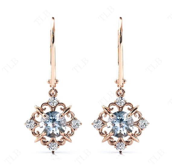Art Deco Aquamarine Earrings For Women 925 Silver Aquamarine Filigree Earrings Antique Style Earrings Vintage Wedding Earrings Gift For Her