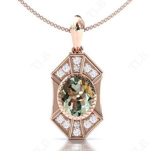 Green Amethyst Necklace For Women Green Gemstone Pendant 925 Silver Green Amethyst Antique Style Pendant Rose Gold Statement Pendant