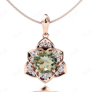 Art Deco Green Amethyst Pendant For Women 925 Silver Amethyst Floral Pendant Green Gemstone Pendant Antique Wedding Pendant Anniversary Gift