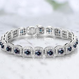 14k Gold Alexandrite Bracelet For Women Halo Bracelet Vintage Alexandrite Unique Handmade Bracelet 925 Silver Alexandrite Art Deco Bracelet