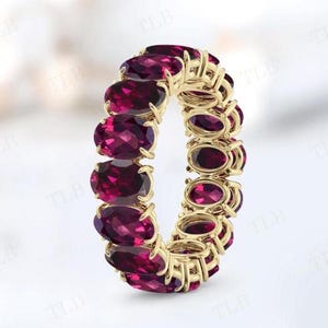 Rhodolite Garnet Wedding Band Unique Full Eternity Band 14k Gold Rhodolite Garnet Vintage Engagement Band Unique Statement Band Gift For Her