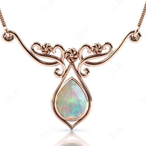 Fire Opal Pendant For Women Antique Floral Pendant Art Deco Opal Wedding Pendant Unique Statement Pendant Vintage Opal Handmade Pendant