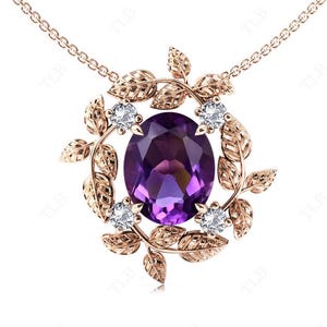 Unique Amethyst Vine Leaf Necklace For Women Art Deco Amethyst Pendant Vintage Handmade Pendant Women Statement Pendant Anniversary Gift