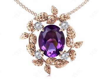 Unique Amethyst Vine Leaf Necklace For Women Art Deco Amethyst Pendant Vintage Handmade Pendant Women Statement Pendant Anniversary Gift