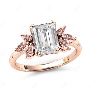 Emerald Cut White Topaz Engagement Ring Unique White Topaz Art Deco Wedding Ring Natural Morganite Ring 14k Gold Ring Anniversary Gift