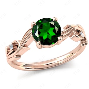 Unique Chrome Diopside Engagement Ring Art Deco Wedding Ring For Women Green Gemstone Ring 14k Gold Chrome Diopside Antique Bridal Ring