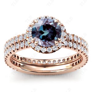 Unique Alexandrite Engagement Ring Set For Women Antique Halo Wedding Ring Set Art Deco Bridal Promise Ring Set Women Anniversary Gift
