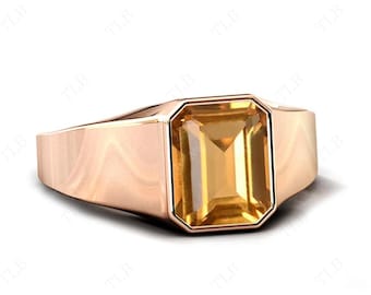 5 kt vintage citrien verlovingsring unisex zegelring natuurlijke citrien edelsteen trouwring handgemaakte zegelring roségouden citrienring