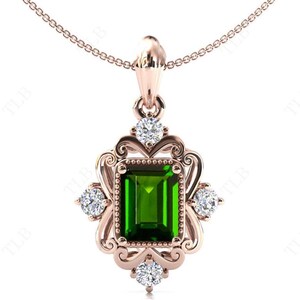 Emerald Cut Chrome Diopside Pendant Women Art Deco Wedding