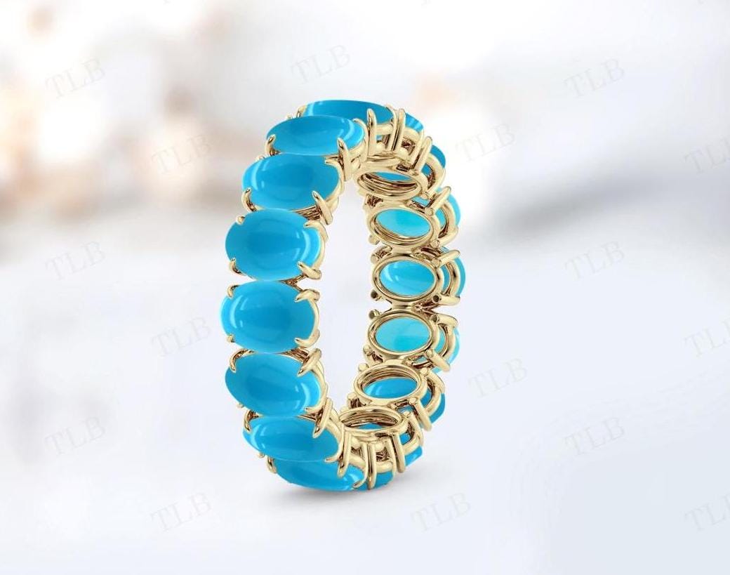 Sleeping Beauty Turquoise Eternity Band For Women Vintage Turquoise Bridal Band 14k Gold Turquoise Eternity Wedding Band Anniversary Gift