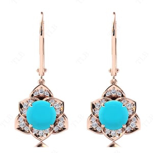 Art Deco Turquoise Earrings For Women Unique Floral Earrings 925 Silver Turquoise Antique Lever Back Hoop Earrings 14k Gold Earrings For Her
