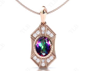 Biofärgad ädelstenshänge för kvinnor Art Deco mystisk topashalsband 925 silverhalsband antik stil hänge unikt bröllopshänge
