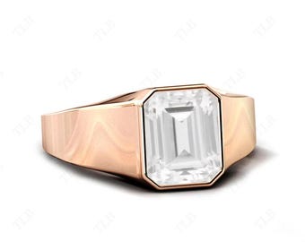 Anillo de sello de topacio blanco para hombre Anillo de compromiso de topacio blanco con corte esmeralda Anillo unisex de topacio blanco en plata 925 Anillo único hecho a mano Regalo para él