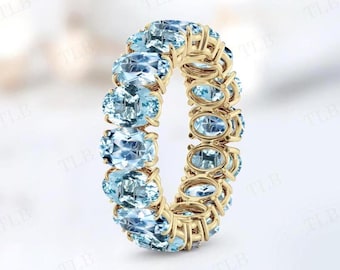 Unique Aquamarine Engagement Band 14k Gold Full Eternity Band For Women Stackable Band 925 Silver Aquamarine Vintage Wedding Band For Her