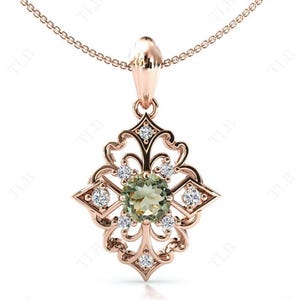 Green Amethyst Necklace For Women 925 Silver Filigree Design Pendant Antique Wedding Pendant Unique Handmade Pendant Art Deco Pendant