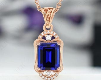 Vintage Blue Sapphire Pendant For Women Unique Wedding Pendant Rose Gold Handmade Pendant Blue Gemstone Pendant 925 Silver Statement Pendant