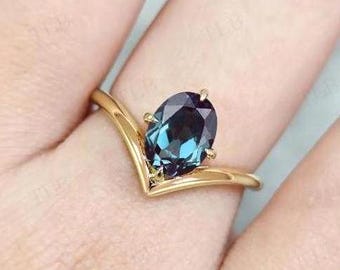 V förmiger gebogener Alexandrit Verlobungsring für Frauen Art Deco Alexandrit Ehering Einzigartiger Brautring Jubiläumsring Geschenk für sie