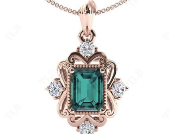 Collar de turmalina Paraiba para mujer, colgante de filigrana Art Deco, colgante de piedra preciosa verde de corte esmeralda, colgante llamativo de plata 925, regalo para ella