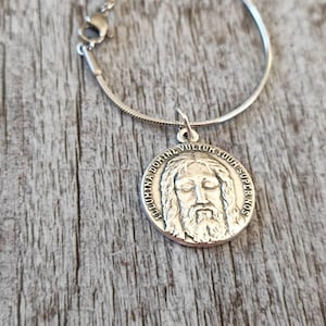 Médailles de la Sainte Face du Christ Collier en acier inoxydable Médaille latine des cinq plaies de Jésus - Seigneur, fais briller ta face