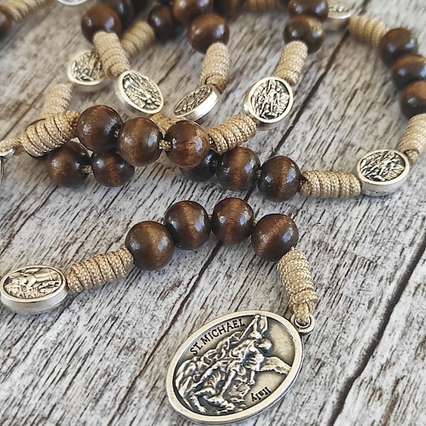 St Michael Rosary The Archangel Rosary Chaplet, Wooden Rosary Catholic Prayer Beads Gift