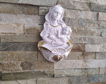 Holy Water Font Virgin Mary statue Rosary Our Lady Joseph Jesus