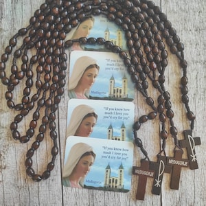 4 piezas Rosario Coronilla Medjugorje Nuestra Señora Virgen María Madera Regalo Estampa Sagrada
