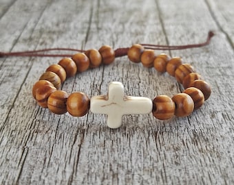 Chrześcijańska bransoletka różańcowa z krzyżem i kamieniem Medjugorje, regulowana biżuteria religijna, biżuteria katolicka na prezent dla kobiet i mężczyzn