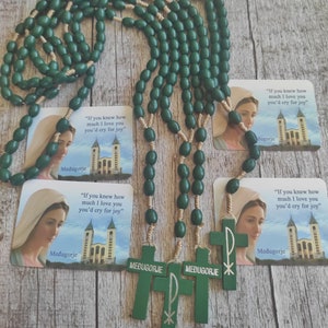 4 piezas Rosario Collar Coronilla Medjugorje Nuestra Señora Virgen María Madera Regalo Estampa Sagrada
