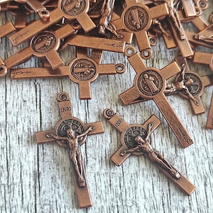 LOT SET Sint-Benedictus kruisbeeld kruis bronzen rozenkrans hanger 1,5 inc