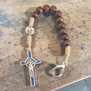 Pocket Rosary -St  Benedict Blue color Crucifix Cross  Miraculous medals , One Decade Keychain Prayer and Devotion