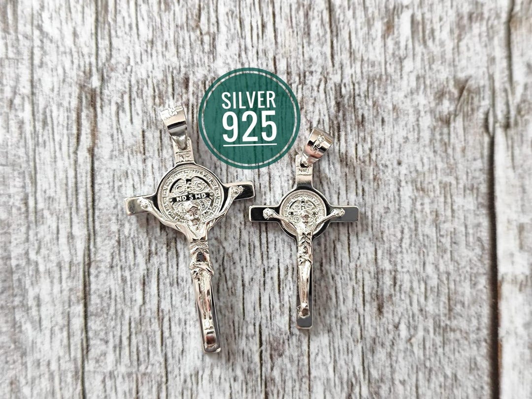 St Benedict Crucifix Cross Medal 925 Sterling Silver Medal Silver ...